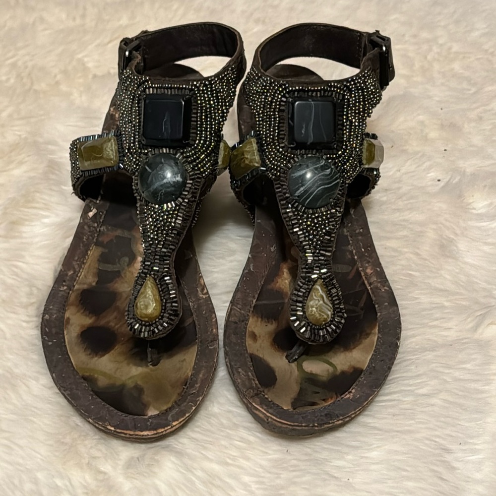 Sam Edelman Nalo wedge beaded sandals 7.5 metallic